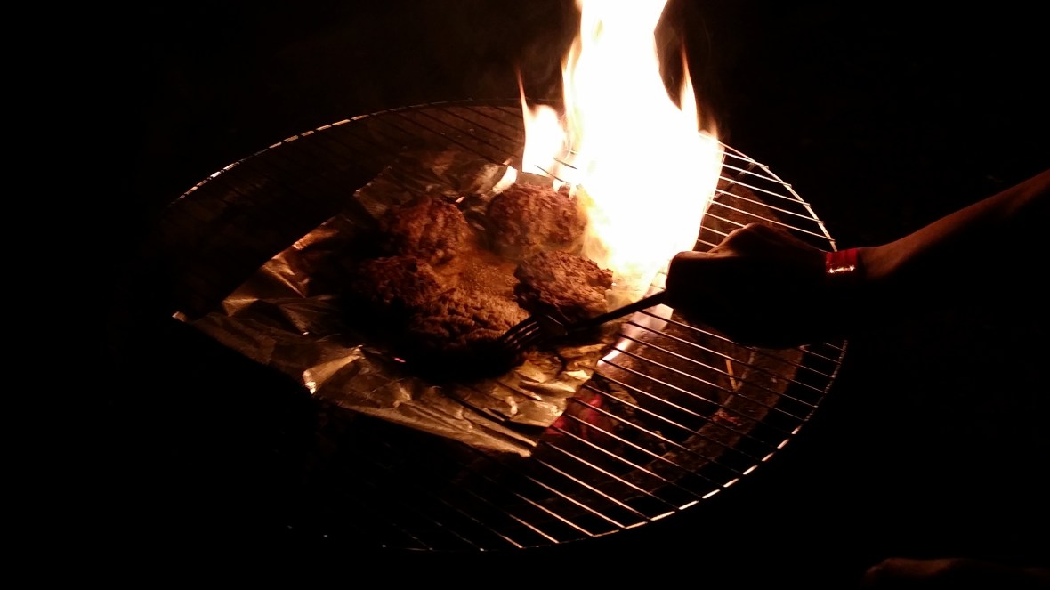 Night Grilling Over Open Flame